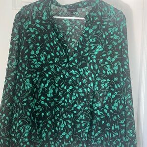 Who What Wear Black Blouse with Green Floral Design